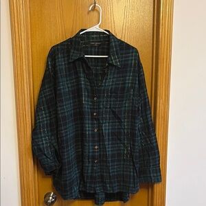 Lane Bryant Blue and Green Plaid Shirt